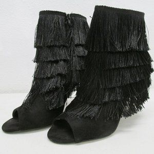 Hot Tomato Black Open Toe Fringe Ankle Boots Size 12M